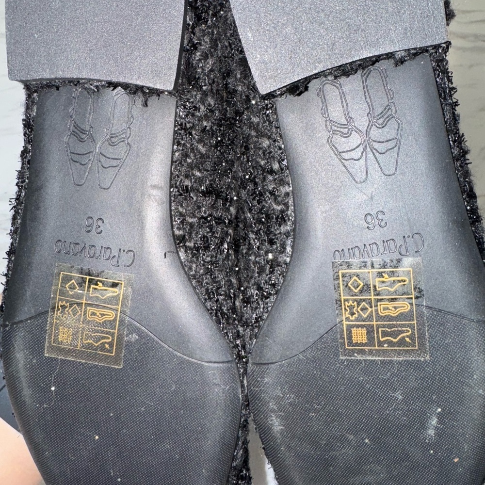 C.Paravano Black tweed pointed toe flats with C Buckle size 36 - Picture 7 of 15